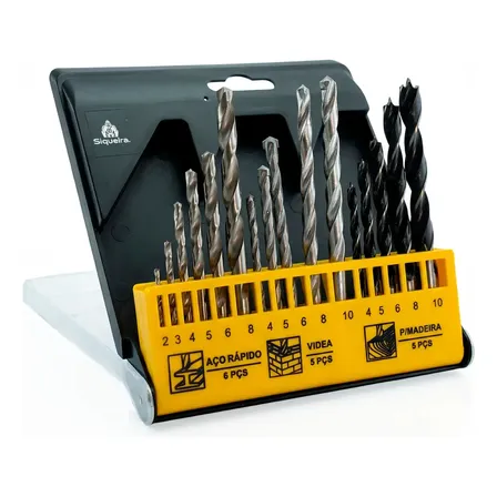 Jogo De Brocas Estojo Completo Com 16 Peças Brocas Em Aço Para Furadeira Madeira Concreto Metal S Siqueira