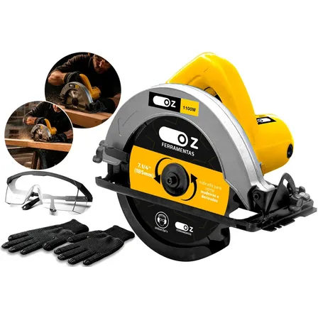 Serra Circular Elétrica Para Madeira 7.1/4 Pol 1100w Profissional Kit Com Luvas E Óculos Oz