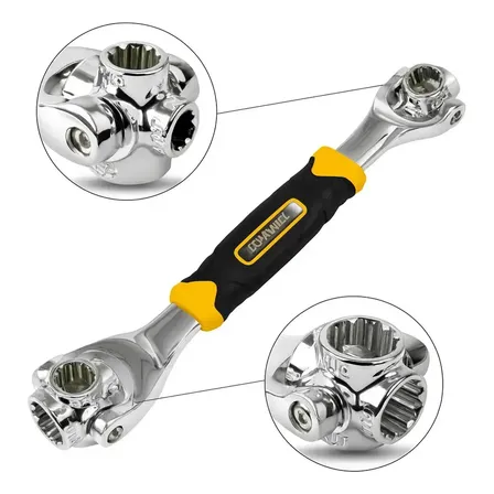 Chave Tigre Com 8 Bocas Universal 48 Em 1 Combinada Soquete 360 Em Aço Inoxidável Cromado Amarelo