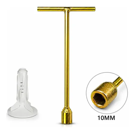 Chave Canhão T Longa 62cm 10mm Para Máquina De Lavar Com Cabo Antiderrapante Zincado Dourado