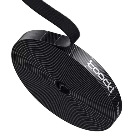 Organizador Cabos Fios Velcro Fita Rolo 5m Dupla Face Toocki Preto