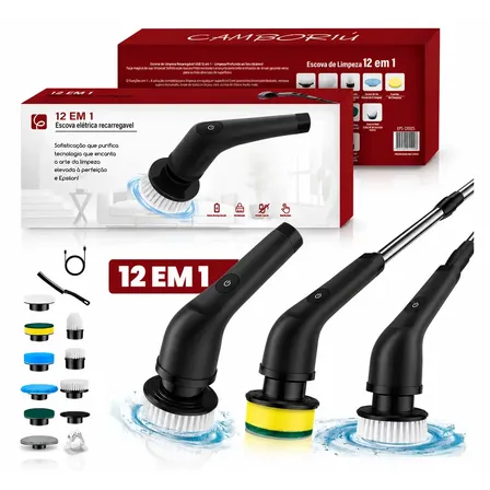 Escova de limpeza elétrica 12 em 1 giratória recarregável cabo regulável EPS-4112 - PRETO