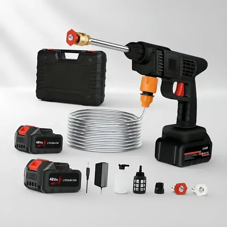Lava Jato Portátil Alta Pressao Lavadora 2 Baterias + Maleta Preto Recarregavel Elétrica Lavar Carro Profissional Potência Turbo Limpeza Compacta Potente Regulável Lavagem Automotivo Evolufix 48v