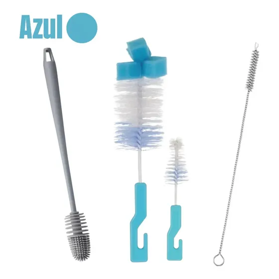 Kit 4 Escovas Para Lavar Mamadeira Copo Canudo Garrafa Azul