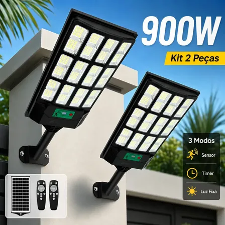 Kit 2 900w Luminaria Poste Solar Potente Com Sensor