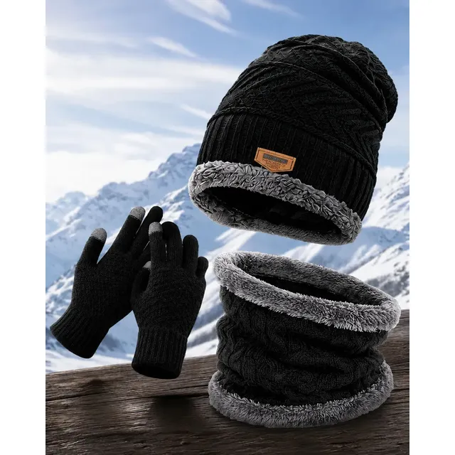 Kit Frio Touca Gorro Forrada + Protetor De Pescoço Gola + Luva Touch Lã Inverno Peluciado Proteção Anti-vento Esporte Viagem Neve Lemon Shark Preto Un