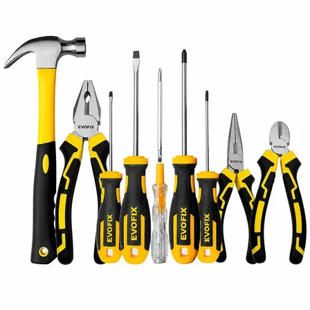 Kit Jogo Ferramentas Alicate Universal Corte E Bico Martelo Chave De Fenda Philips Imantadas