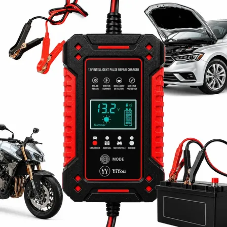 Carregador Inteligente de Bateria Automotiva 12V 6A Portátil Bivolt 110/220V para Carro, Moto, Moto Aquática e Veículos Náuticos com Proteção