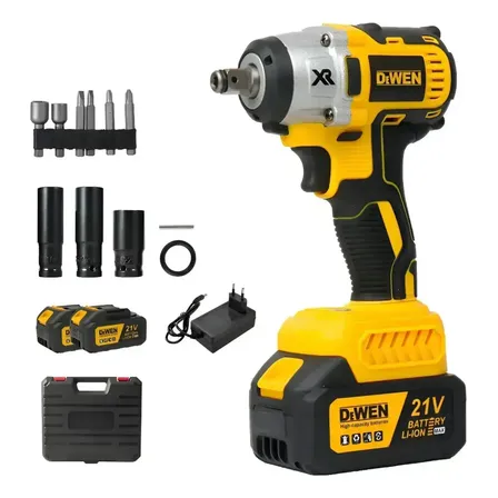 Chave De Impacto Dewen Dw-115 1/2 Brushless 450 Nm Com 2 Baterias 88v E Acessórios Amarelo 127/220v 60hz