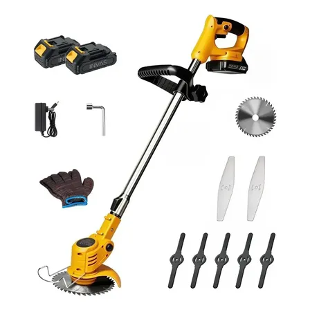 Roçadeira Aparador Grama 2 Bateria 18v Recarregável Profissional Portáti 11500rpm, Lâmina De 150mm Com Acessórios 127/220v Amarelo