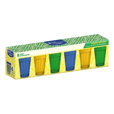 Jogo Copo Americano 6 Peças Brasil Colorido 190ml Nadir