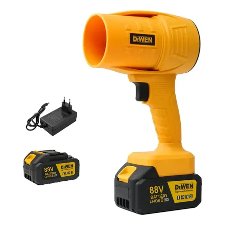 Soprador De Folhas Elétrico Turbo 1.050w Portátil 88v Super Potente 5700 Rpm Bateria Bivolt Sem Fio - Dewen Amarelo 127/220v