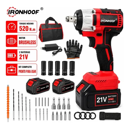 Chave De Impacto Potente Brushless Bivolt Profissional Com 2 Baterias