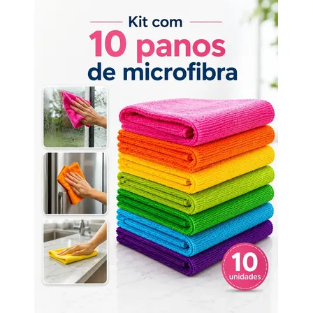 Kit 10 Panos De Microfibra Ultra Absorventes 30 X 30cm Limpeza Automotiva Residencial Sem Riscos Para Carro Vidros Cozinha Móveis Eletrodomésticos Alta Durabilidade - Honey Play Box