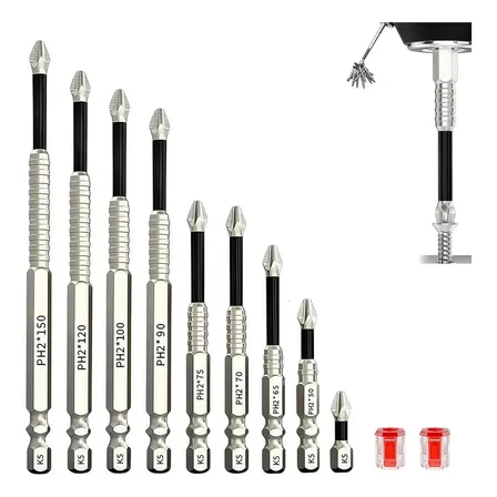 Ponta Bits Magnéticas Philips Parafusadeira Ph2 9 Pcs De Imantado Antiderrapante Com Imã Sextavado 1/4" Com 2 Magnetizador