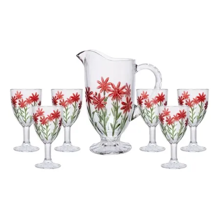 Conjunto Jarra Com 6 Taças Red Flower 1,3l/320ml Cristal Wolff Incolor