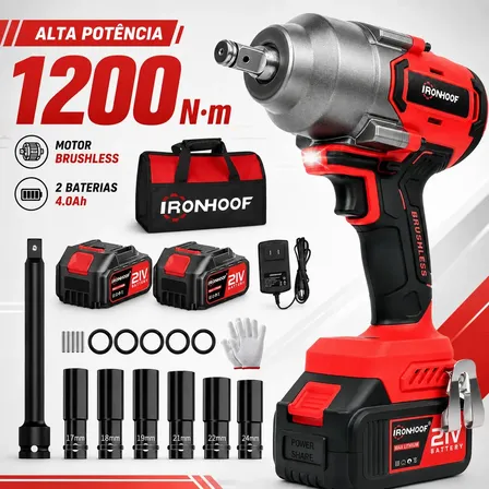 1200n Chave De Impacto Potente Sem Fio Profissional Brushless 2 Bateria Vermelho 127/220v 60hz