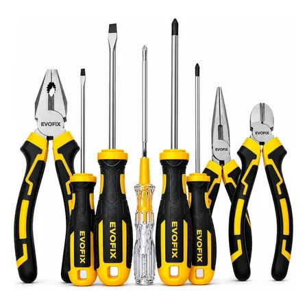 Kit Jogo Alicate + Conjunto Chave Fenda E Testador Voltagem Preto E Amarelo