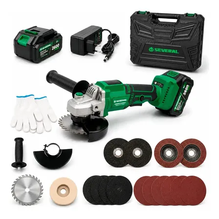 Esmerilhadeira Lixadeira Angular Politriz Several Sem Fio Duas Baterias 21v 6800 Rpm 3 Velocidades Completa Verde 127/220v 60
