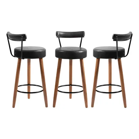 Kit 3 Banquetas Altas 60cm Corino Estofada Cozinha Gourmet Assento Preto