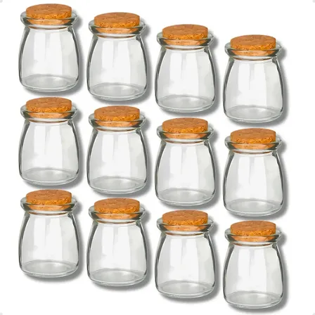 Kit Com 12 Pote De Vidro Tampa Rolha Cortiça Porta Tempero Ideal Para Aniversário Lembrancinhas Doces Bombons Velas Casamento Festa Eventos E Decoração Transparente - Bravli