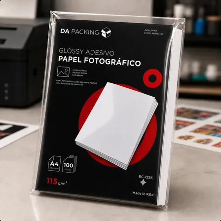 Papel Fotográfico Adesivo A4 Glossy 115g/m² 100 Folhas Cor Branco Premium Brilhante
