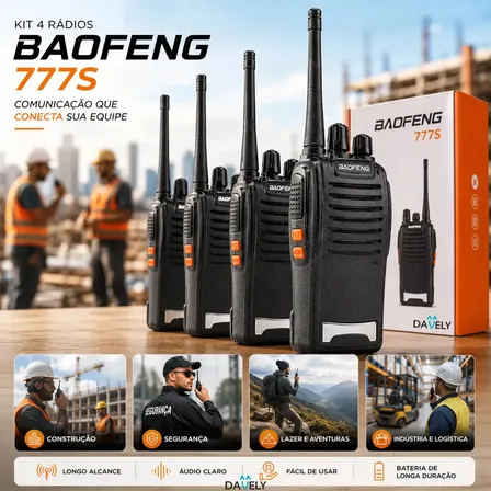 Kit 4 Rádios Comunicadores Davely 777S Profissional com 16 Canais e Alcance de 12km