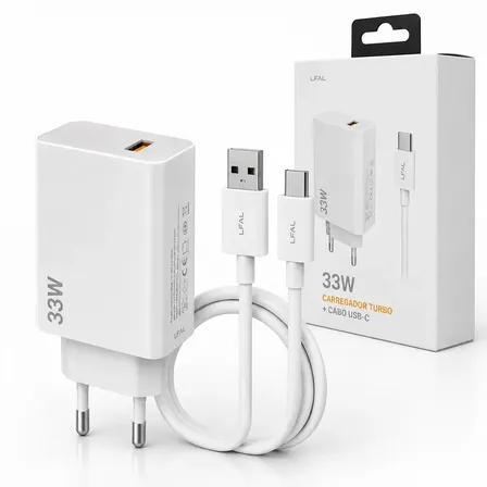 Carregador Turbo Usb-C Tipo C USB 33w Com Cabo Compatível Com Xiaomi Redmi Note Poco Pro Max Adaptador Fonte Tomada Plus Carregamento Rápido Potente Celular Marca LFAL