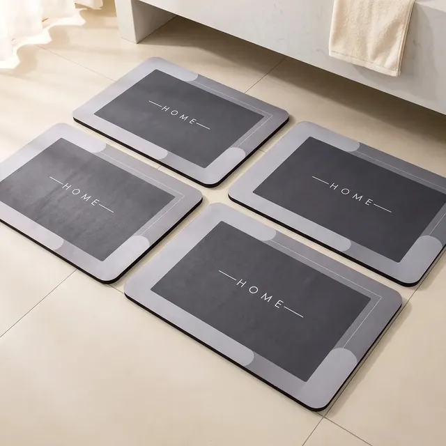 Kit 4 Tapetes Mágicos Super Soft Antiderrapante Alta Absorção Em Microfibra Para Banheiro Lavabo Lavanderia Macio Secagem Rápida Hipoalergênico Cinza