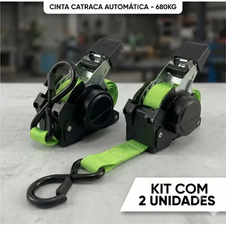 Kit 2 Catracas Retratil Automática Cinta 2 Metros Gancho S para amarração fretes carretinhas carreto moto jestksy