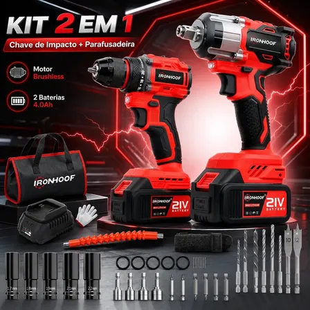 Kit 2 Furadeira Parafusadeira Sem Fio Chave De Impacto Portátil Brushless