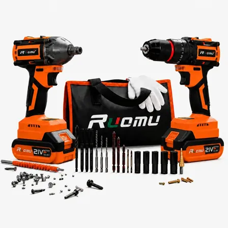 Kit Parafusadeira Furadeira De Impacto + Chave De Impacto A Bateria Brushless Profissional Recarregável 2 Baterias