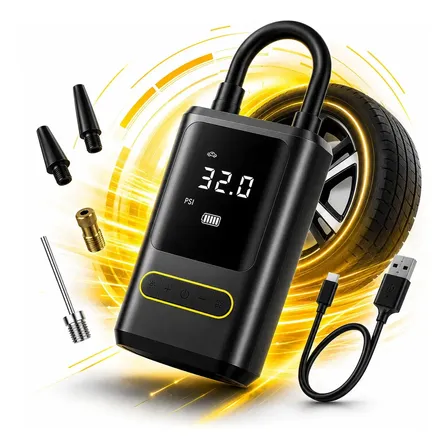 Calibrador Portátil Para Pneus Com Display Lcd Compressor De Ar Para Carro Moto Bicicleta Bola Infláveis Preto - Multicontrol