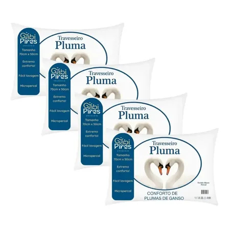 4 Travesseiro Percal 200 Fios Pluma Ganso Sintetica La Plume Branco