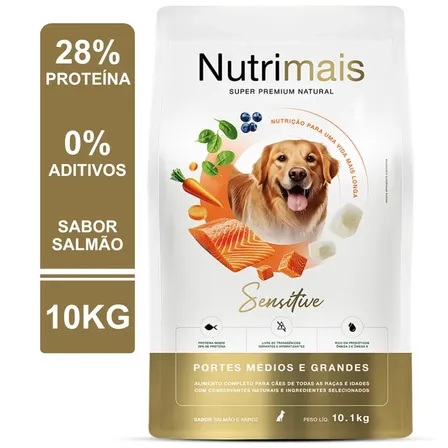 Ração Cães Pele Sensível Salmão Alta Proteína Médio Grande Porte Nutrimais 10kg