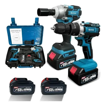 Kit Parafusadeira E Chave De Impacto 68v Sem Fio 2 Baterias Litio Completa Profissional Para Mecânica Automotiva E Reformas Residenciais Iigenai Kashin Gn-446