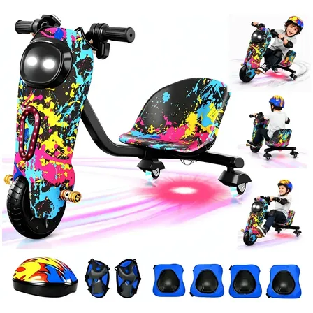 ELIANE Patinete Triciclo Infantil Drift Elétrico Led 90kg 25km 350W ,Para Crianças de 4 a 16 Anos
