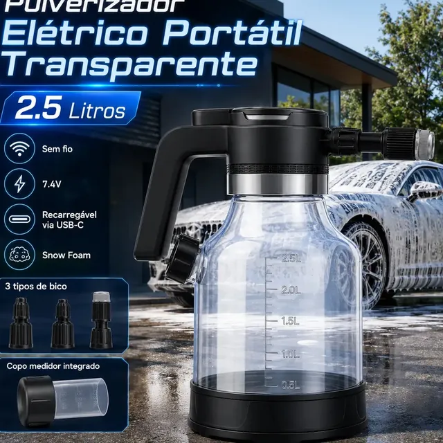 Pulverizador Elétrico Recarregável Alta Pressão Ideal Para Lavagem Automotiva Limpeza Jardim Híbrido Cor Branco