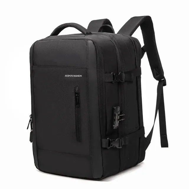 Mochila Para Computador Masculina, Com Fecho De Senha, Capacidade Expansível De 25-40l, Impermeável, Reforçada, Com Espaço Para Notebook E Porta Usb, Ideal Para Viagens E Deslocamentos Diários. Preto