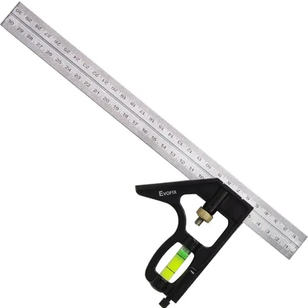 Esquadro Combinado Ajustável Em Aço Inox E Alumínio Com Régua Nível E Riscador Para Medição Marcação 90° E 45° Marcenaria Carpintaria Serralheria Ferramenta Profissional