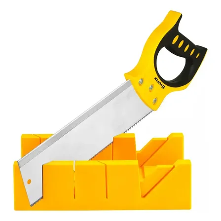 Kit Gabarito Caixa Meia Esquadria Com Serrote Costa 12 Polegadas Para Cortes Em Ângulos 45° 90° E 135° Madeira Mdf Rodapés Guarnições Molduras Marcenaria Carpintaria