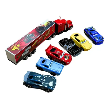 Kit 6 Carrinhos + Caminhão Relâmpago Mcqueen Filme Brinquedo Mcqueen Vermelho