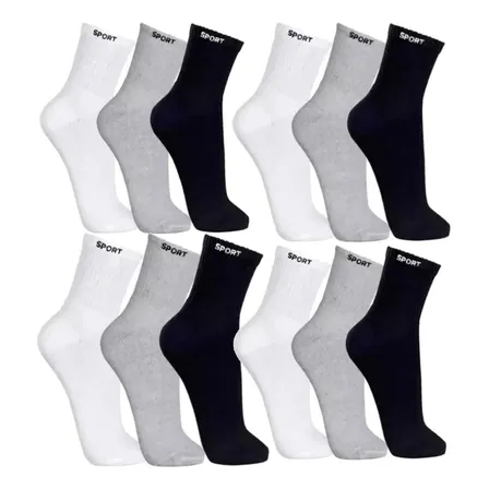 12 Pares De Meias Masculinas Cano Alto Grossa Algodão Oferta
