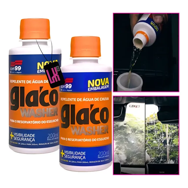 Kit 2 Glaco Washer 200ml Soft99 Aditivo Repelente Agua Chuva