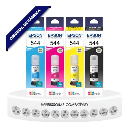 Kit 04 Tinta Original Epson L1250 L3250 L5290 T544 L5590 Preto - Ciano - Magenta - Amarelo