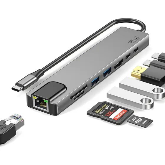 Okut Tipo C Para Usb 3.0 Hub Usb C Hdmi Sd Lan Pd Carga 8em1