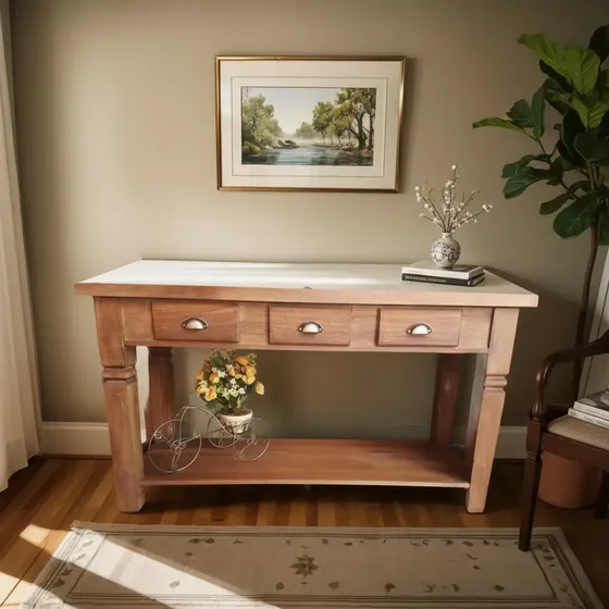 Mesa Aparador De Madeira Demolição Peroba Rosa Com Gavetas