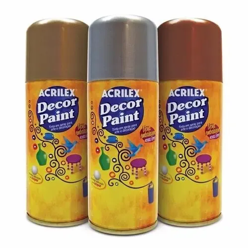Kit 3 Tinta Spray Acrilex Decor Paint Ouro Prata Cobre 150ml