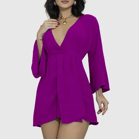 Vestido Feminino Curto Soltinho Social Manga Flare Dori