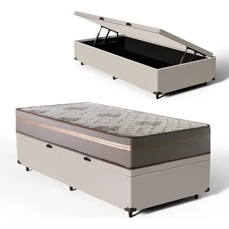 Cama Box Baú Solteiro + Colchão De Espuma D33 - Millenium